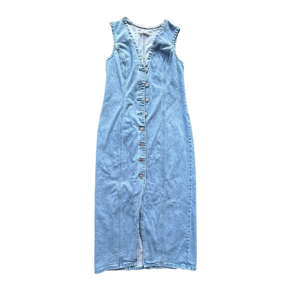 Sleeveless Light Blue Denim Button-Front Midi Dress - Picture 6 of 13